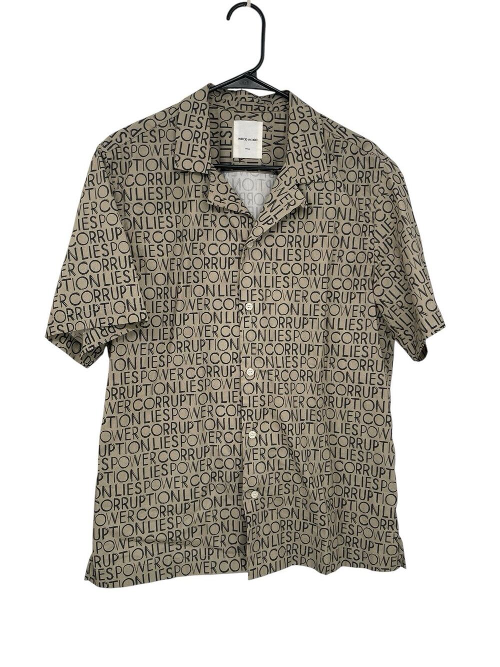 Wood Wood Brandon Shirt Power Corruption Lies Khaki Black Size Medium